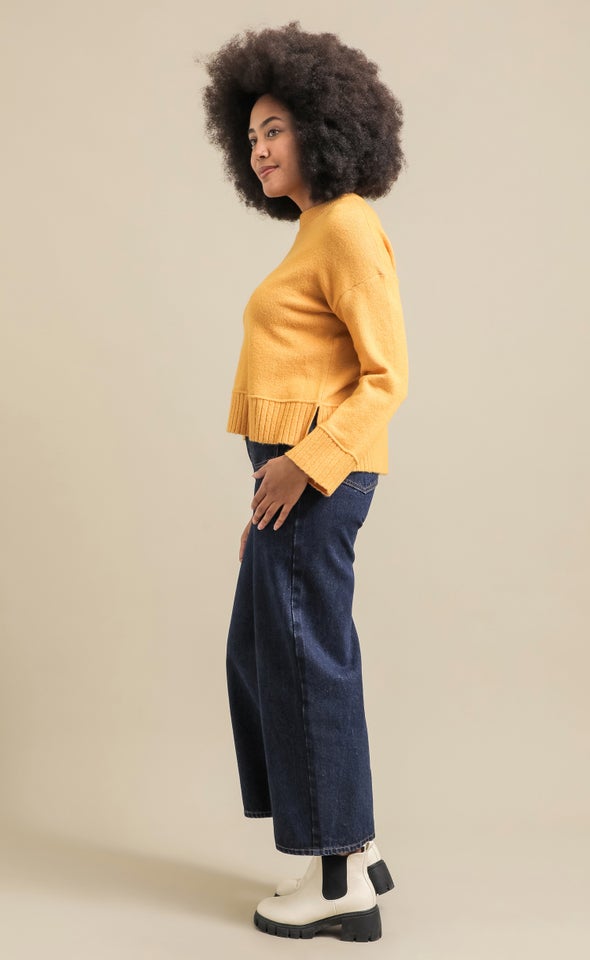 Wide Rib Crew Neck Sweater Mustard