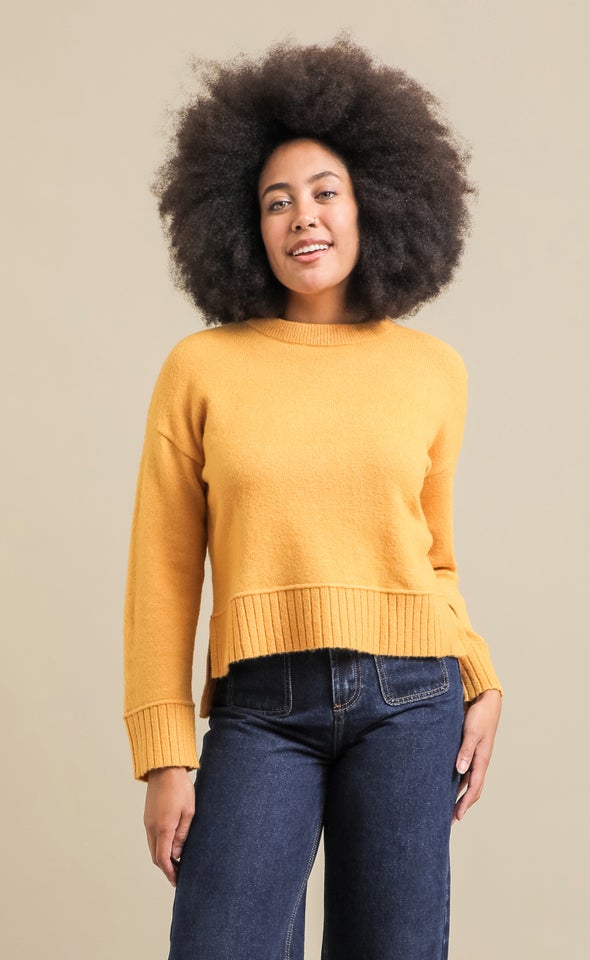 Wide Rib Crew Neck Sweater Mustard