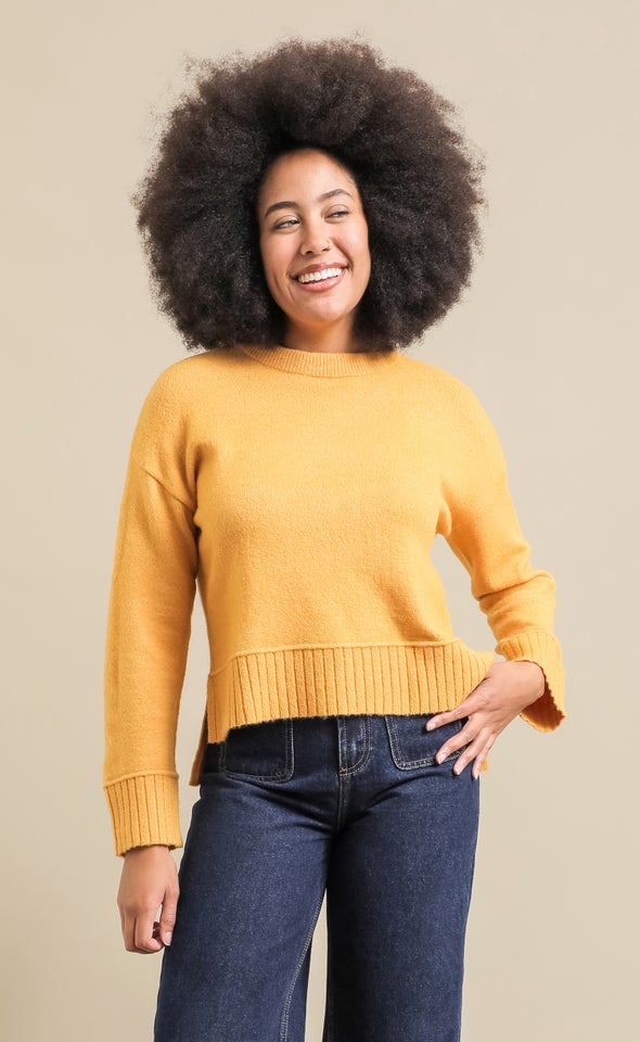 Wide Rib Crew Neck Sweater Mustard