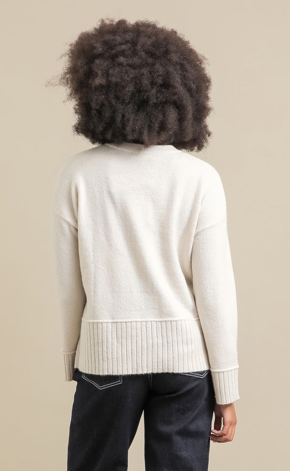 Wide Rib Crew Neck Sweater Natural