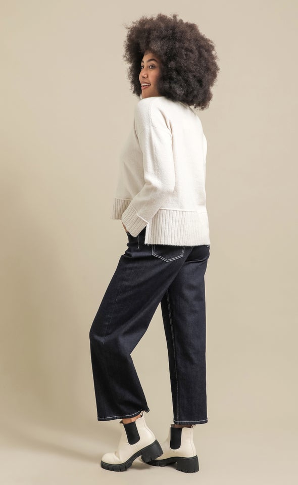 Wide Rib Crew Neck Sweater Natural