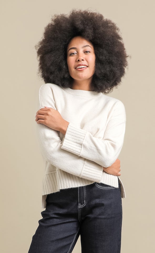 Wide Rib Crew Neck Sweater Natural