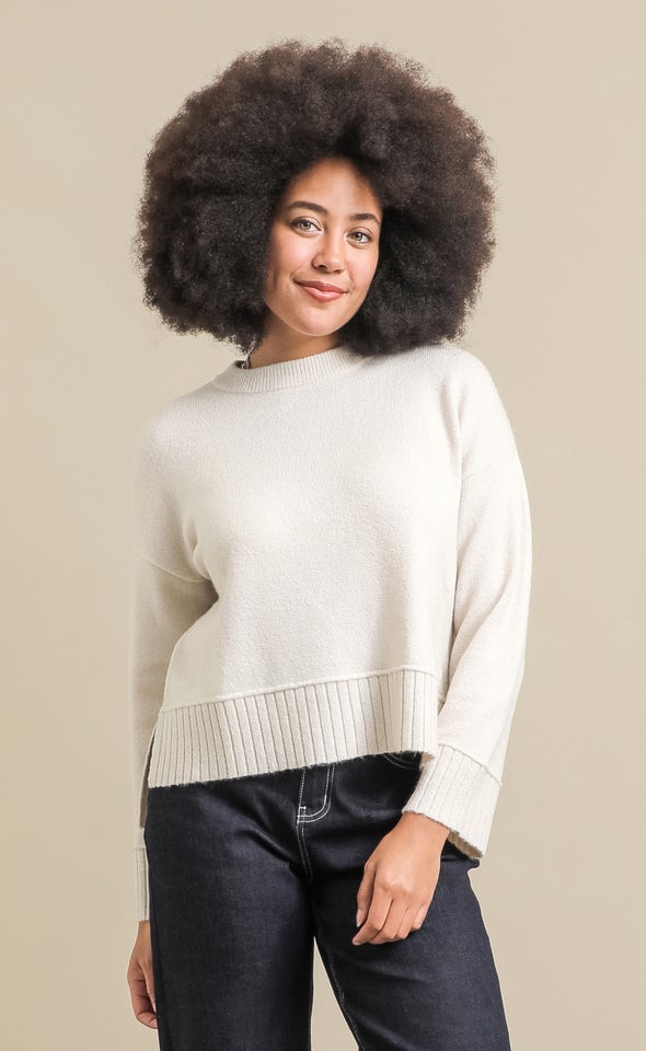 Wide Rib Crew Neck Sweater Natural