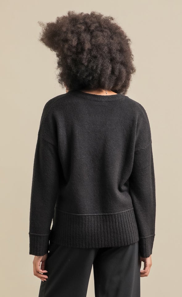 Wide Rib V Neck Sweater Black