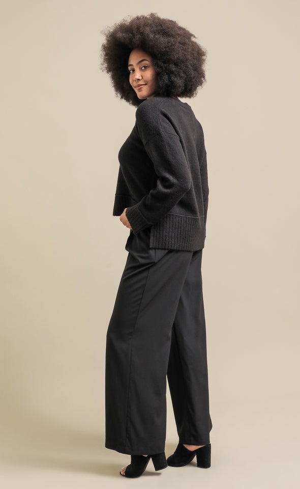 Wide Rib V Neck Sweater Black