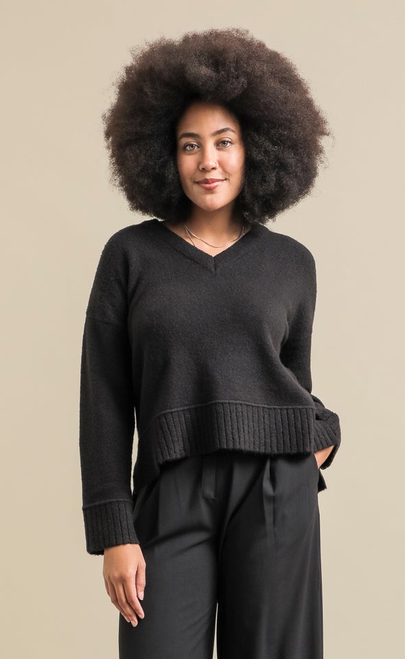 Wide Rib V Neck Sweater Black