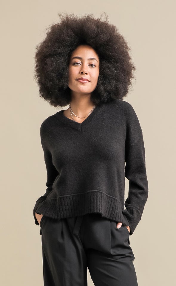 Wide Rib V Neck Sweater Black
