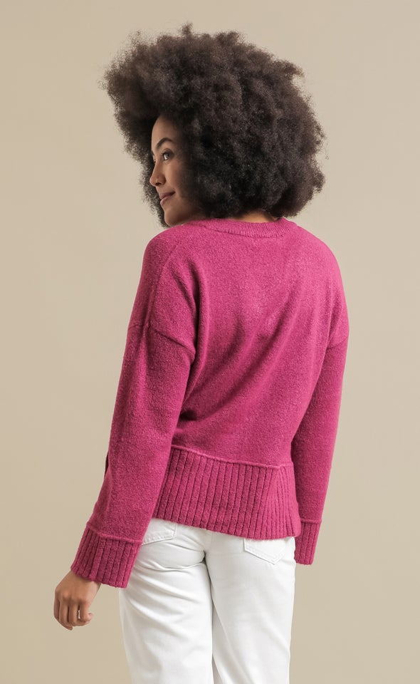 Wide Rib V Neck Sweater Magenta