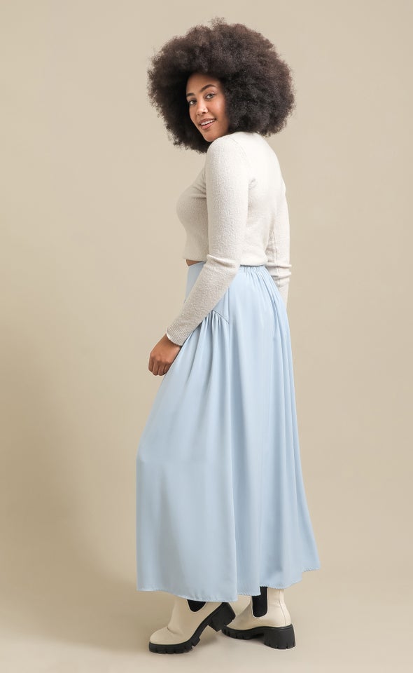 Winter Curved Yoke Maxi Skirt Blue