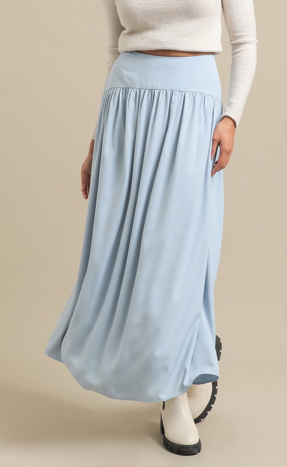 Winter Curved Yoke Maxi Skirt Blue