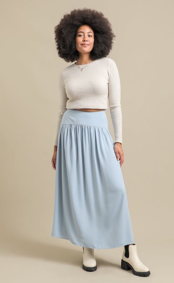 Winter Curved Yoke Maxi Skirt Blue