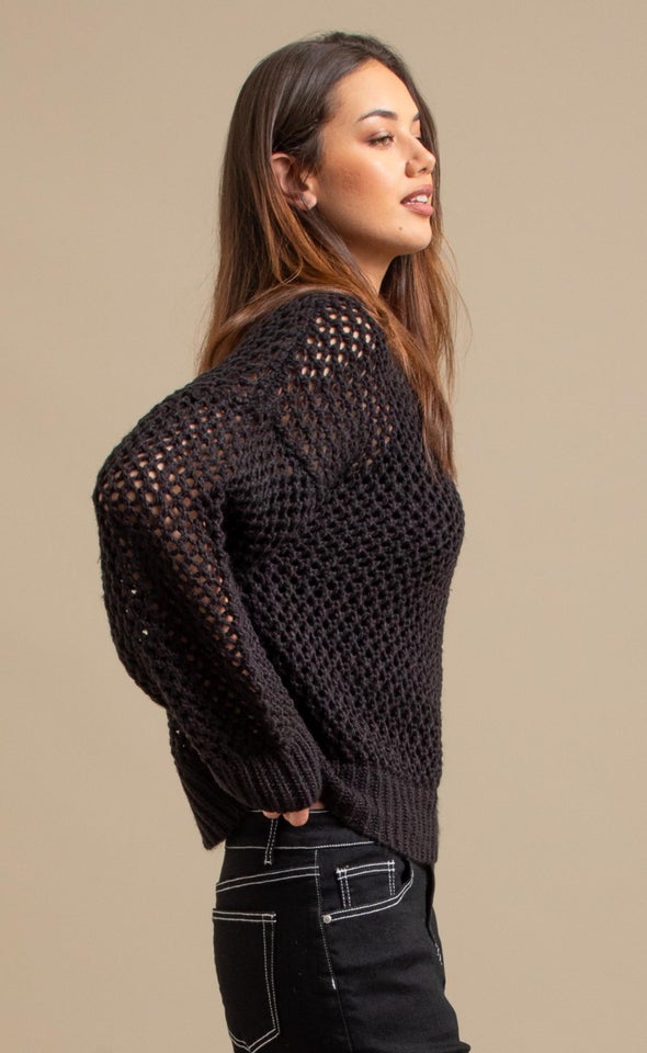 Winter Marle Open Sweater Black