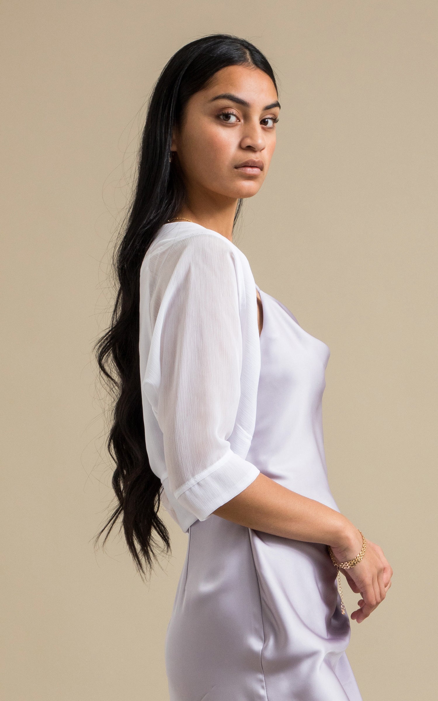 White chiffon bolero hotsell
