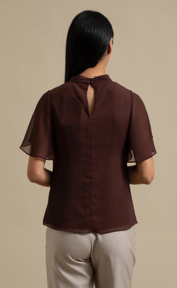 Yoryu Chiffon High Neck Top Plum