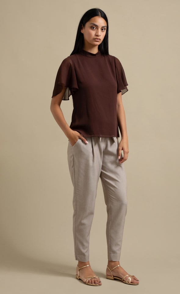 Yoryu Chiffon High Neck Top Plum