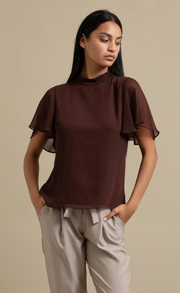 Yoryu Chiffon High Neck Top Plum
