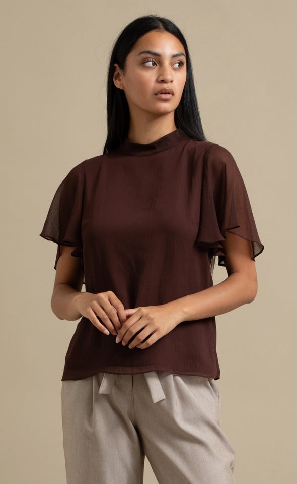 Yoryu Chiffon High Neck Top Plum