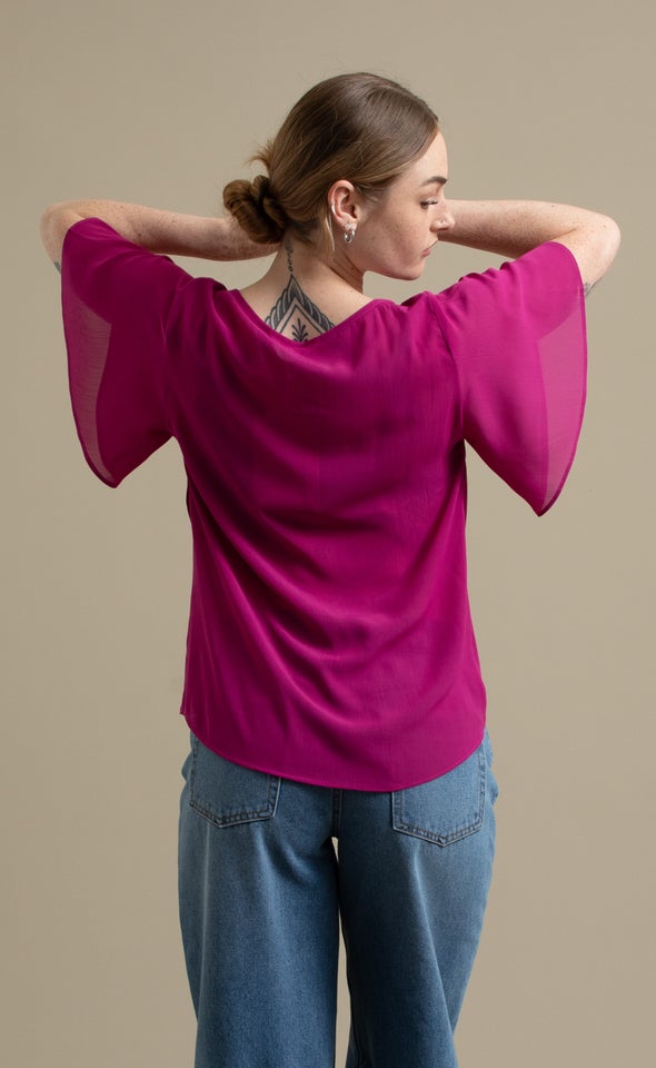 Yoryu Cowl Neck Tee Magenta