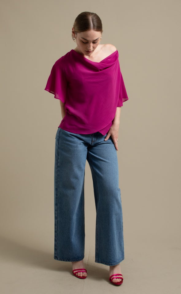 Yoryu Cowl Neck Tee Magenta