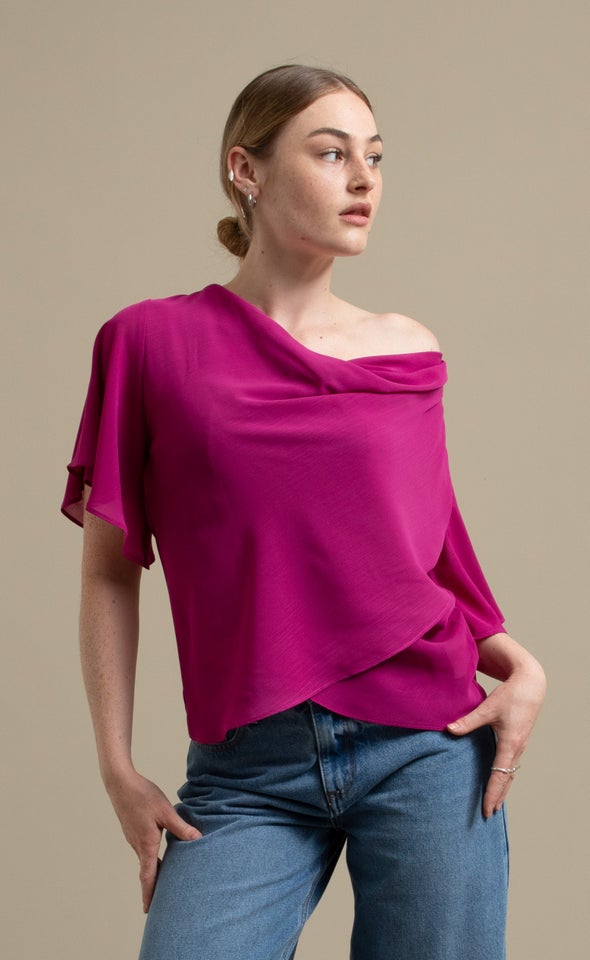 Yoryu Cowl Neck Tee Magenta