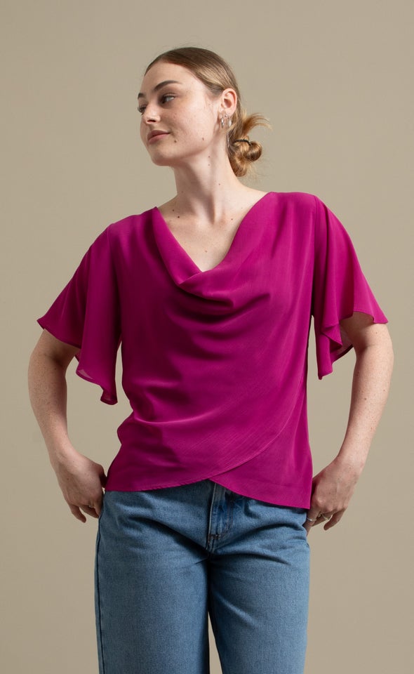 Yoryu Cowl Neck Tee Magenta