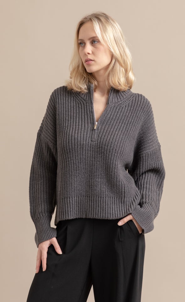 Zip Collar Marled Sweater