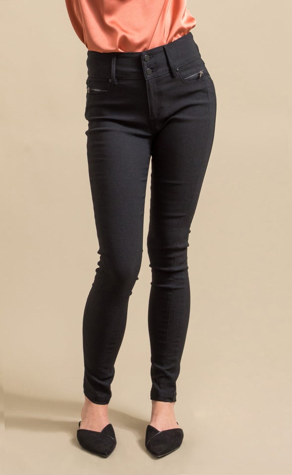 Zip Detail Hi Waist Pant Black