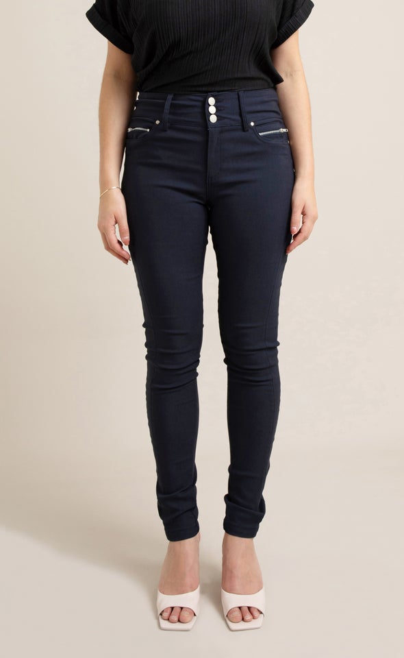 Zip Detail Hi Waist Pant Navy