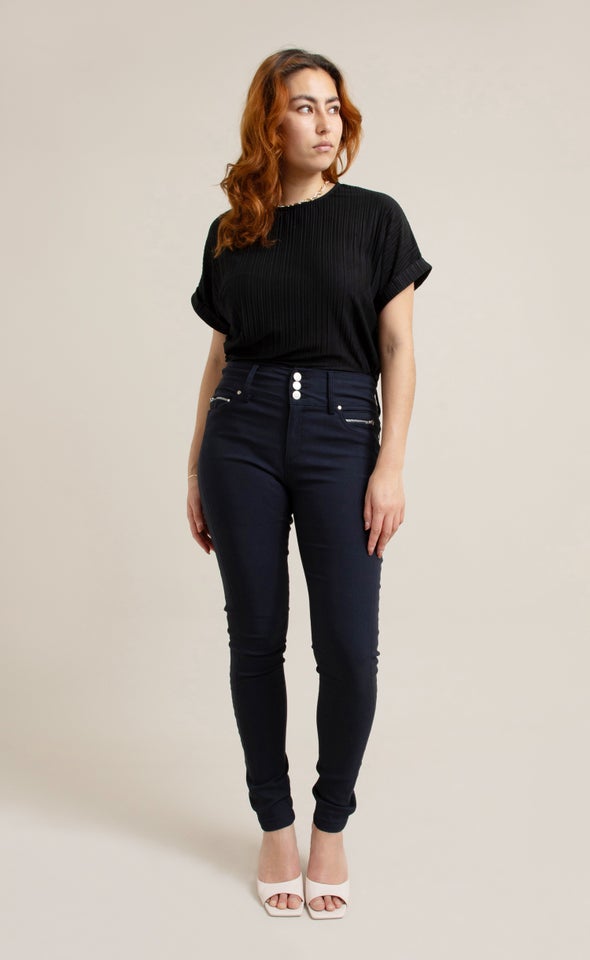 Zip Detail Hi Waist Pant Navy