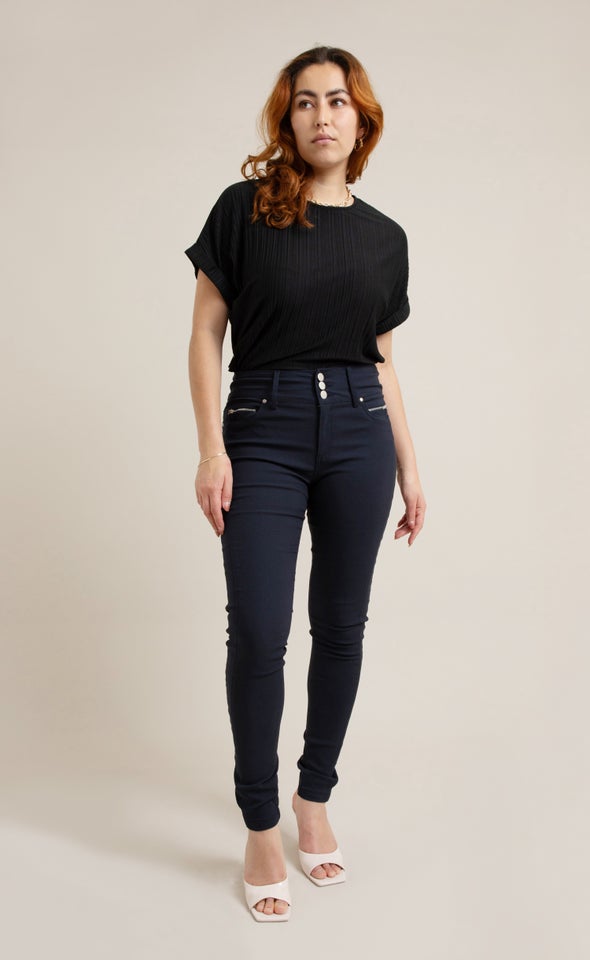 Zip Detail Hi Waist Pant Navy