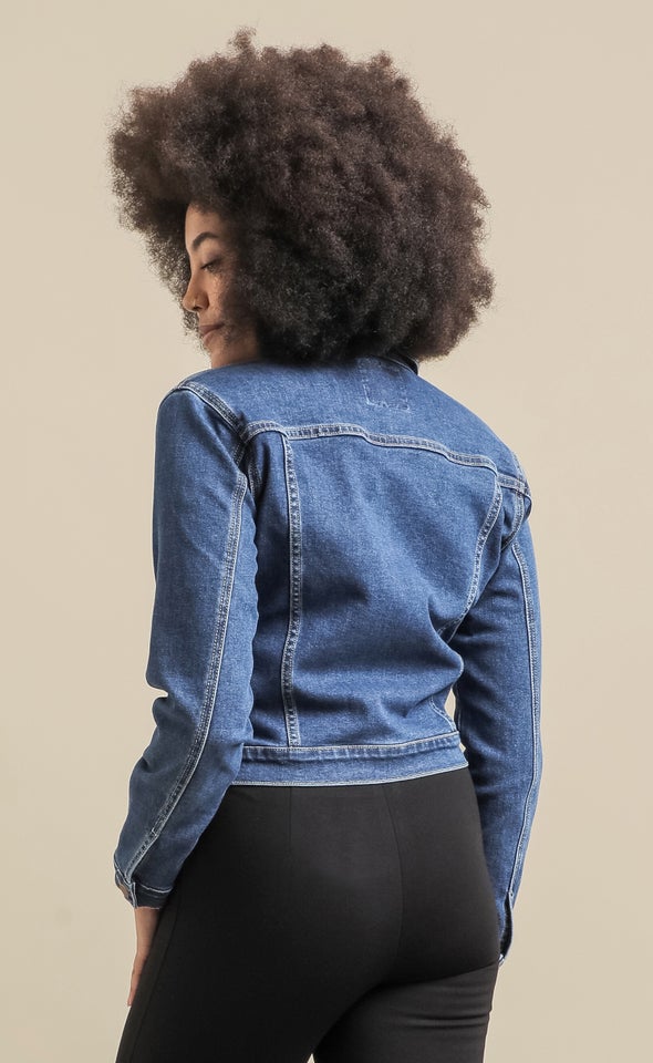 Zip Front Denim Jacket Indigo