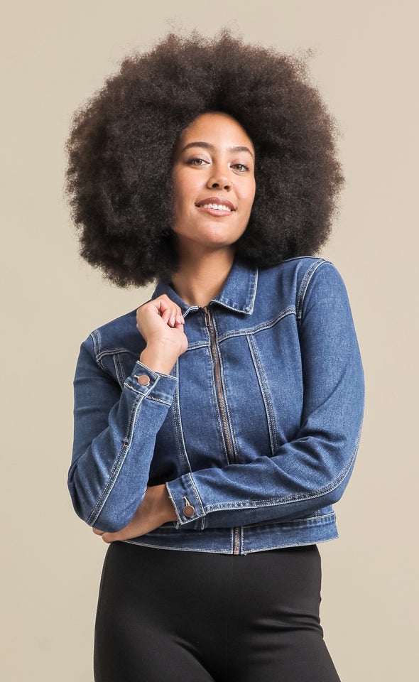 Zip Front Denim Jacket Indigo