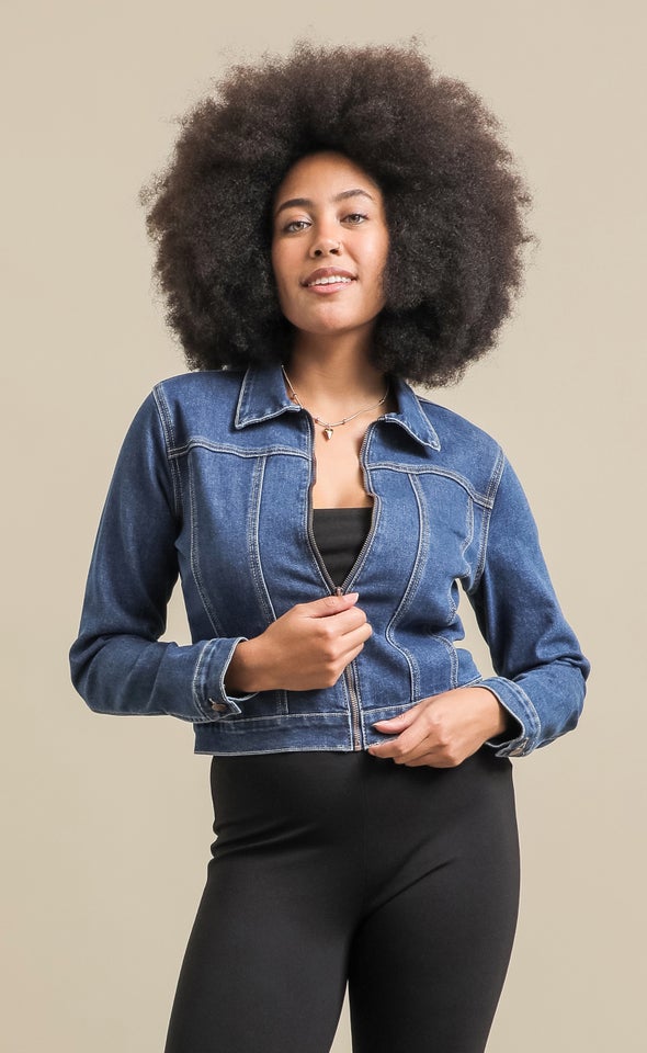 Zip Front Denim Jacket Indigo