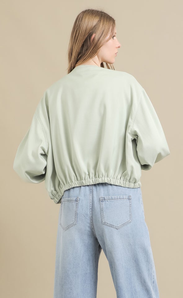 Zip Front Puff Sleeve Bomber Jacket Mint