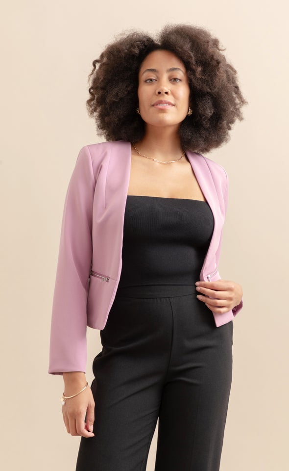 Zip Pocket Tailored Blazer Berry Pink