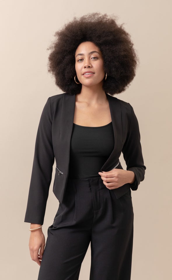 Zip Pocket Tailored Blazer Black