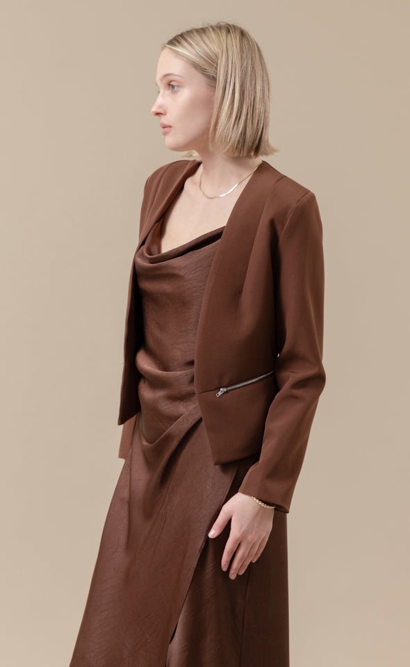 Zip Pocket Tailored Blazer Chocolate