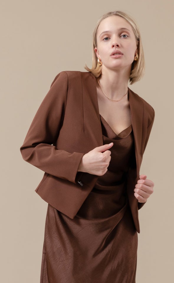 Zip Pocket Tailored Blazer Chocolate