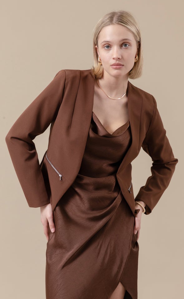Zip Pocket Tailored Blazer Chocolate
