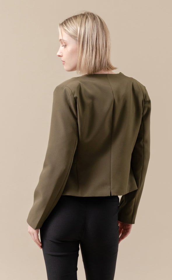 Zip Pocket Tailored Blazer Olive