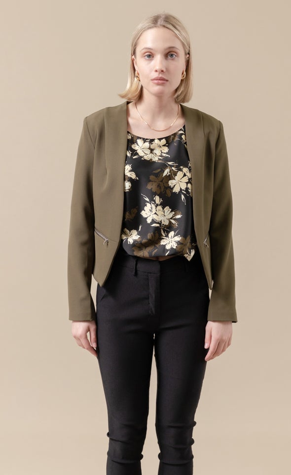 Zip Pocket Tailored Blazer Olive