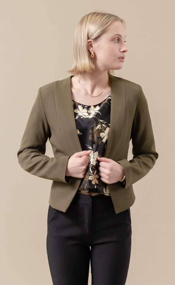 Zip Pocket Tailored Blazer Olive