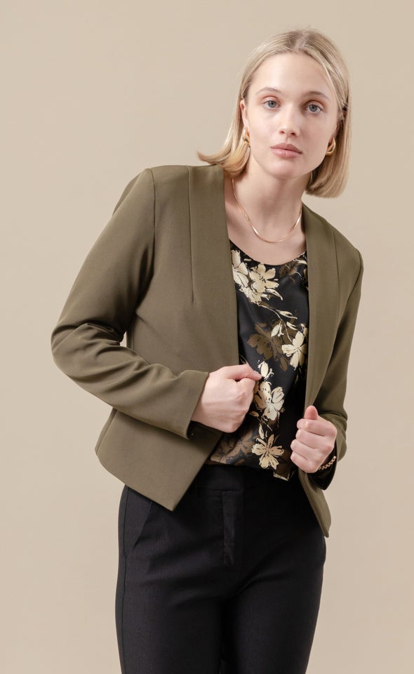 Zip Pocket Tailored Blazer Olive