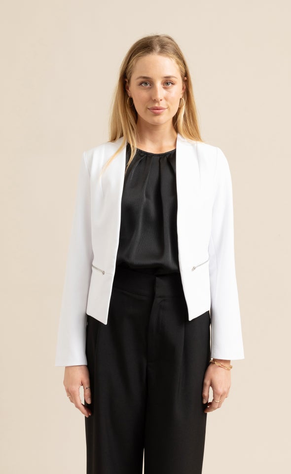 Zip Pocket Tailored Blazer White