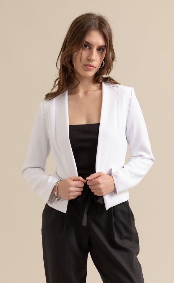 Zip Pocket Tailored Blazer White