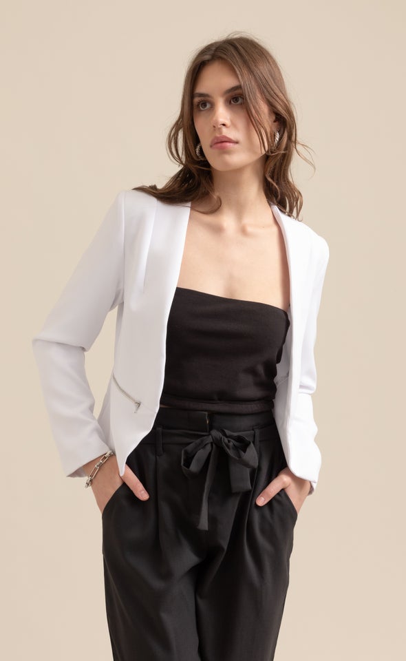 Zip Pocket Tailored Blazer White